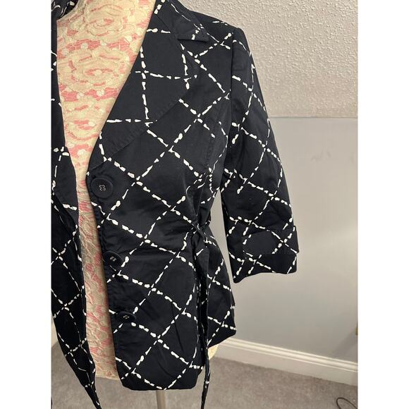 EUC Halogen Black White Belted Blazer Geometric Pattern Sz Medium Petite MP - Picture 4 of 11